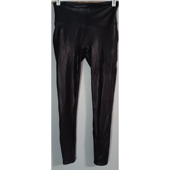 Spanx Medium Black Faux Leather Stretch Punk Rock Event Casual Leggings - Picture 1 of 5